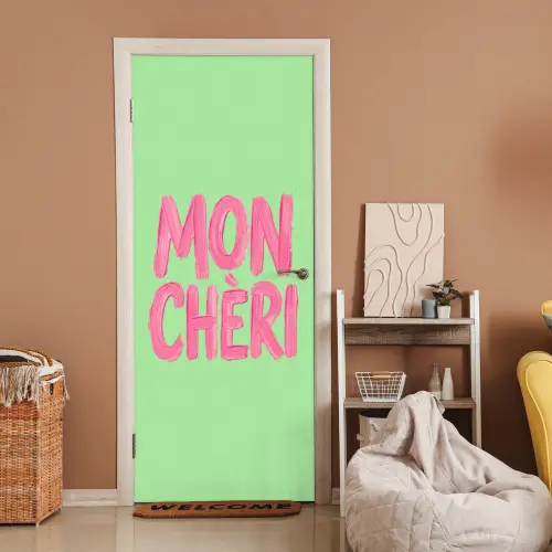 Mon cheri - Groen - Roze deurposter klein -sfeer1