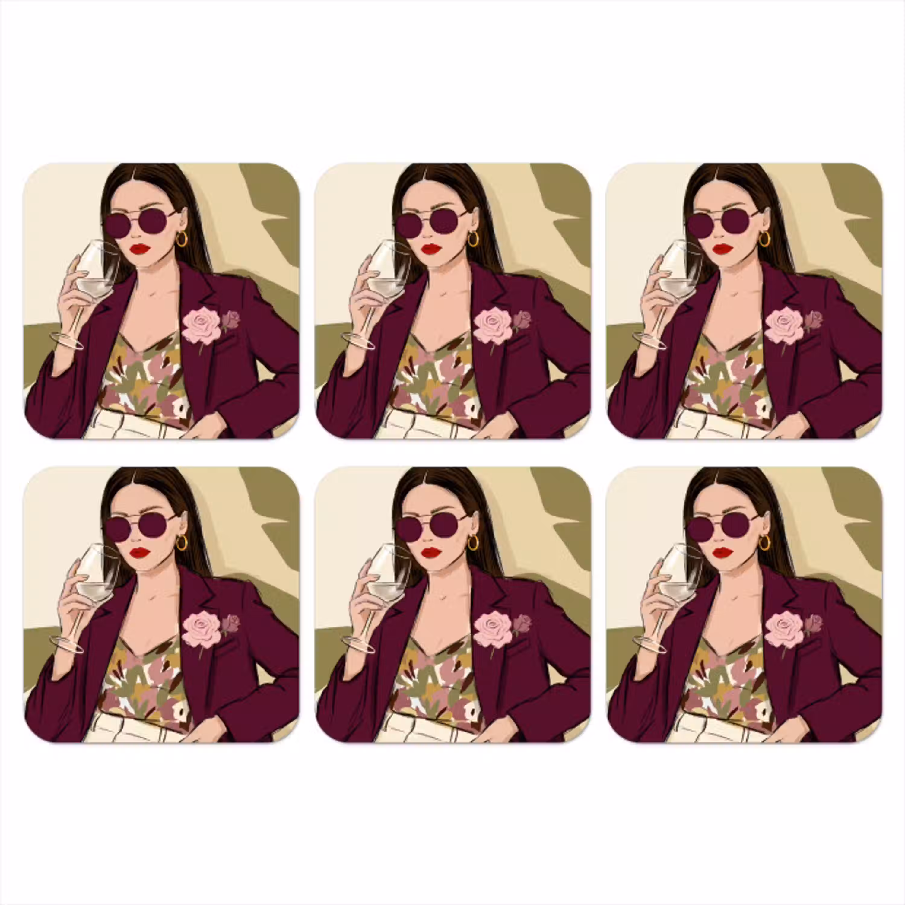 Vrouw - Wijn - Portret - Mode - Modern onderzetter kurk middel -3d