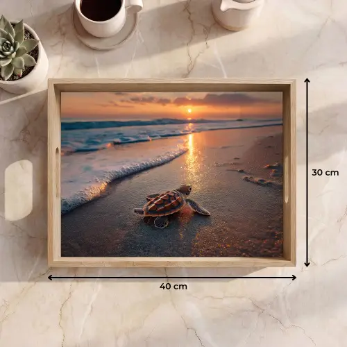 Schildpad - strand - Zonsondergang Dienblad Rechthoek middel -USP_Formaat