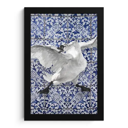 Zwaan - Kunst - Delfts blauw - Schilderij - Oude meesters fotolijst zwart zonder passe partout klein -3d