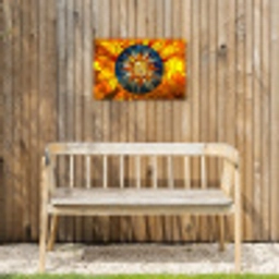 Mozaïek - Zon - Geel - Cirkel Tuinposter op houten frame 2 cm dik klein -sfeer4