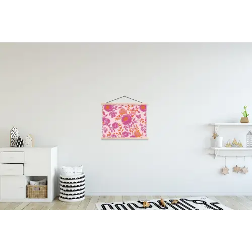 Bloemenpatroon - Roze - Oranje - Bloemen textielposter latten blank klein -kinderkamer