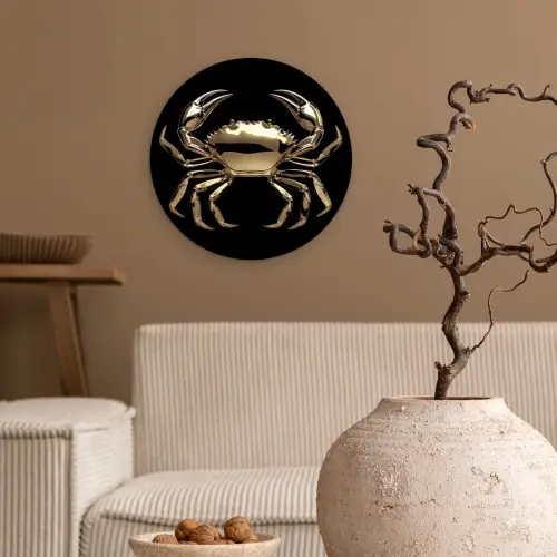 Goud - Krab - Dieren - Zwart Wandcirkel kunststof plaat 5mm dik klein -sfeer1
