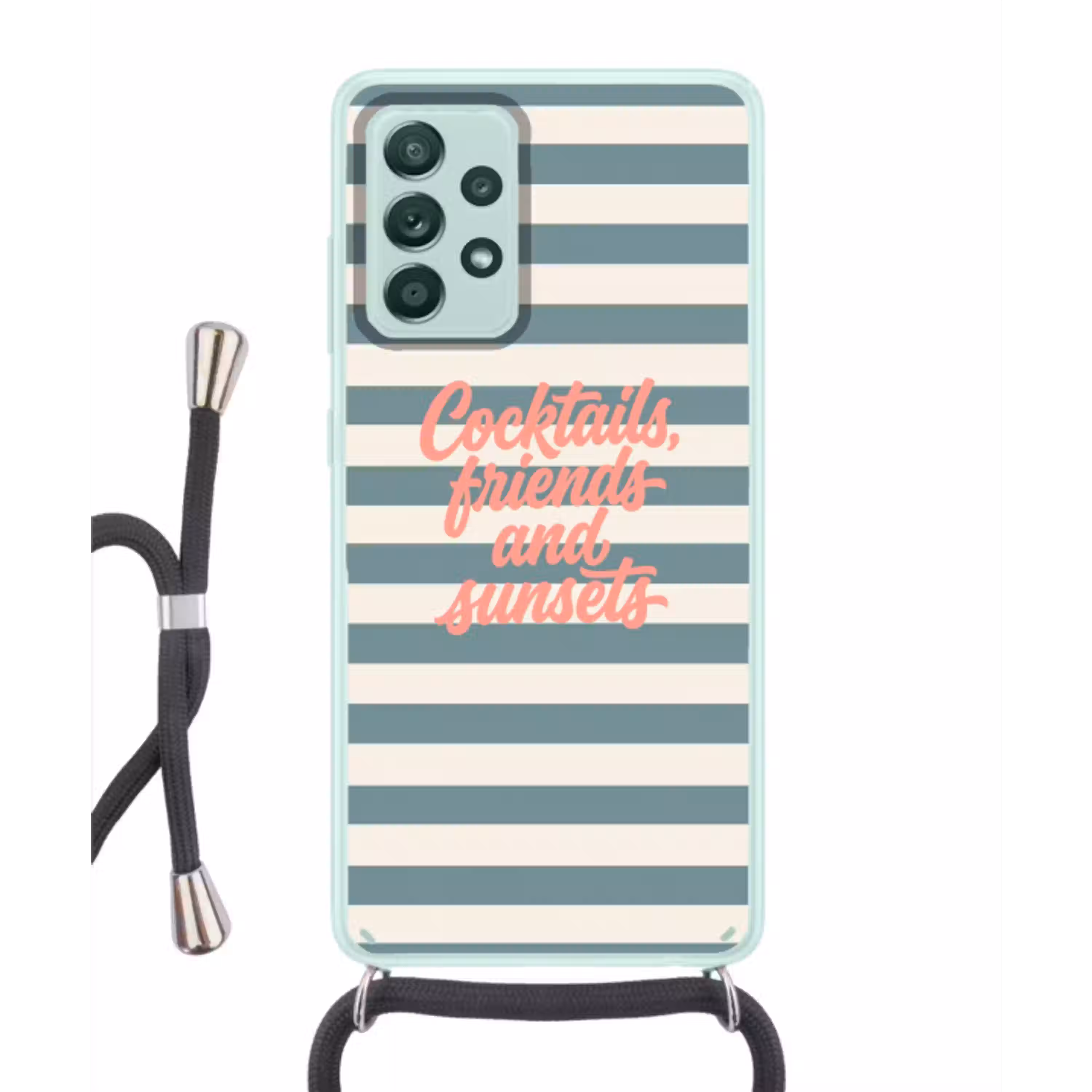 Cocktails - Strepen - Blauw - Koraal Hoesje Samsung Galaxy A52 met koord klein -3d