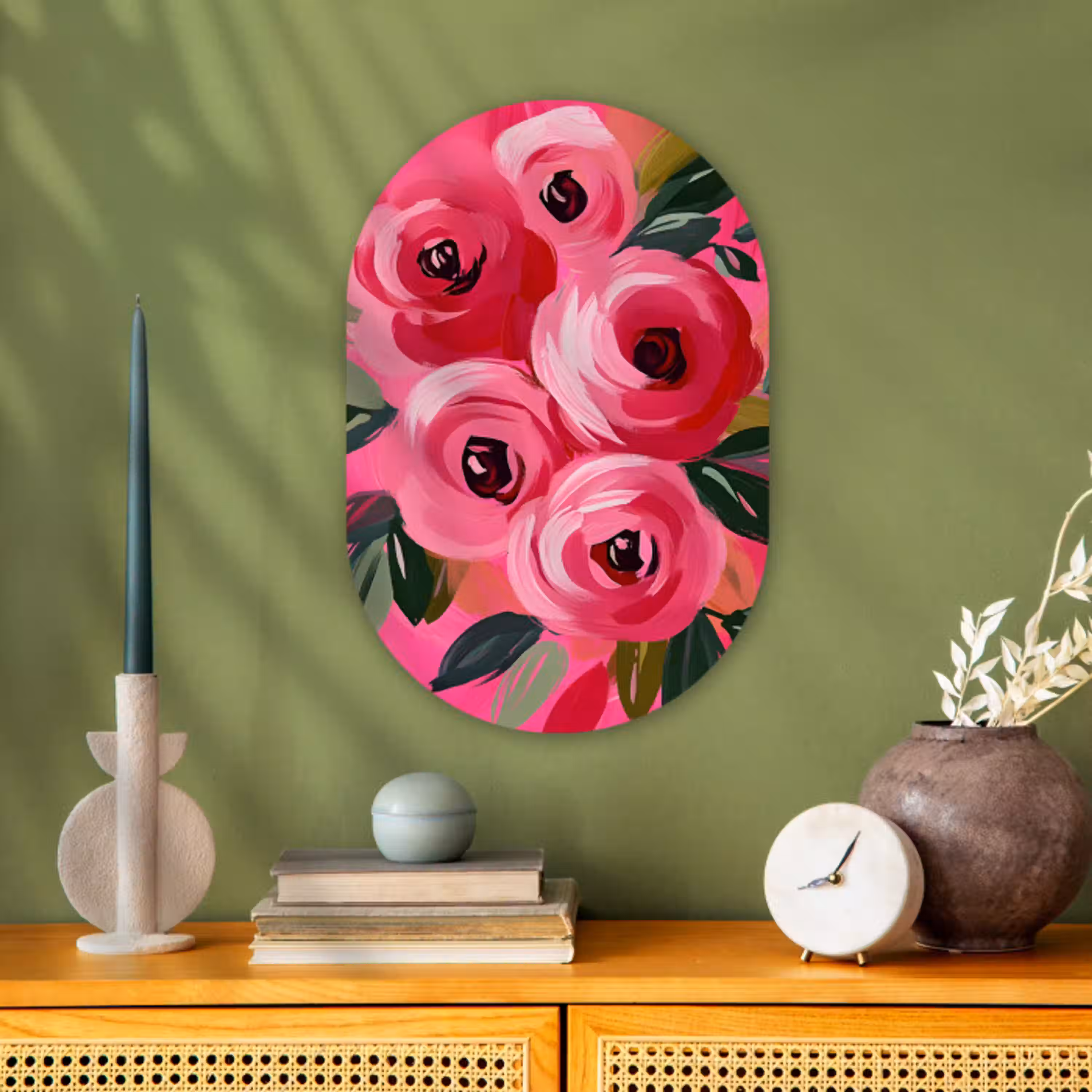 Bloemen - Verf - Roze Wandcirkel Ovaal Forex klein -sfeer2