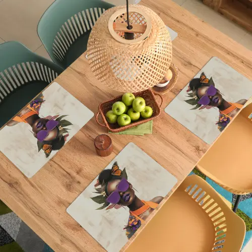 Vrouw - Zonnebril - Vlinder - Bloemen Placemat vinyl groot -zzsfeer5_Kitchenyeah-website