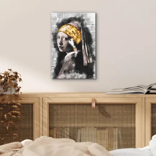 Meisje met de parel - Johannes Vermeer - Krant - Goud aluminium wit klein -sfeer3