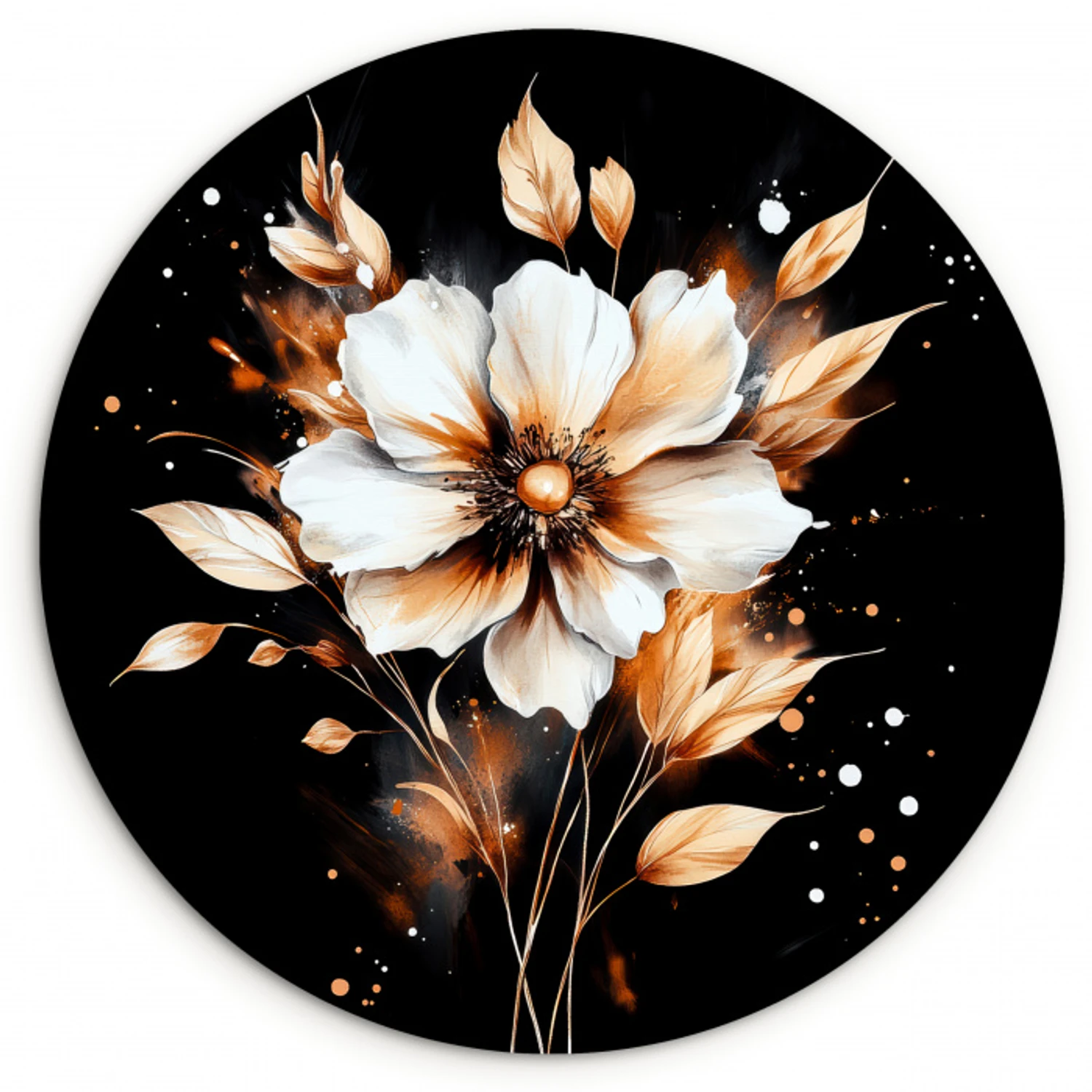 Bloem - Verf - Goud - Graffiti - Modern Wandcirkel plexiglas middel -3d