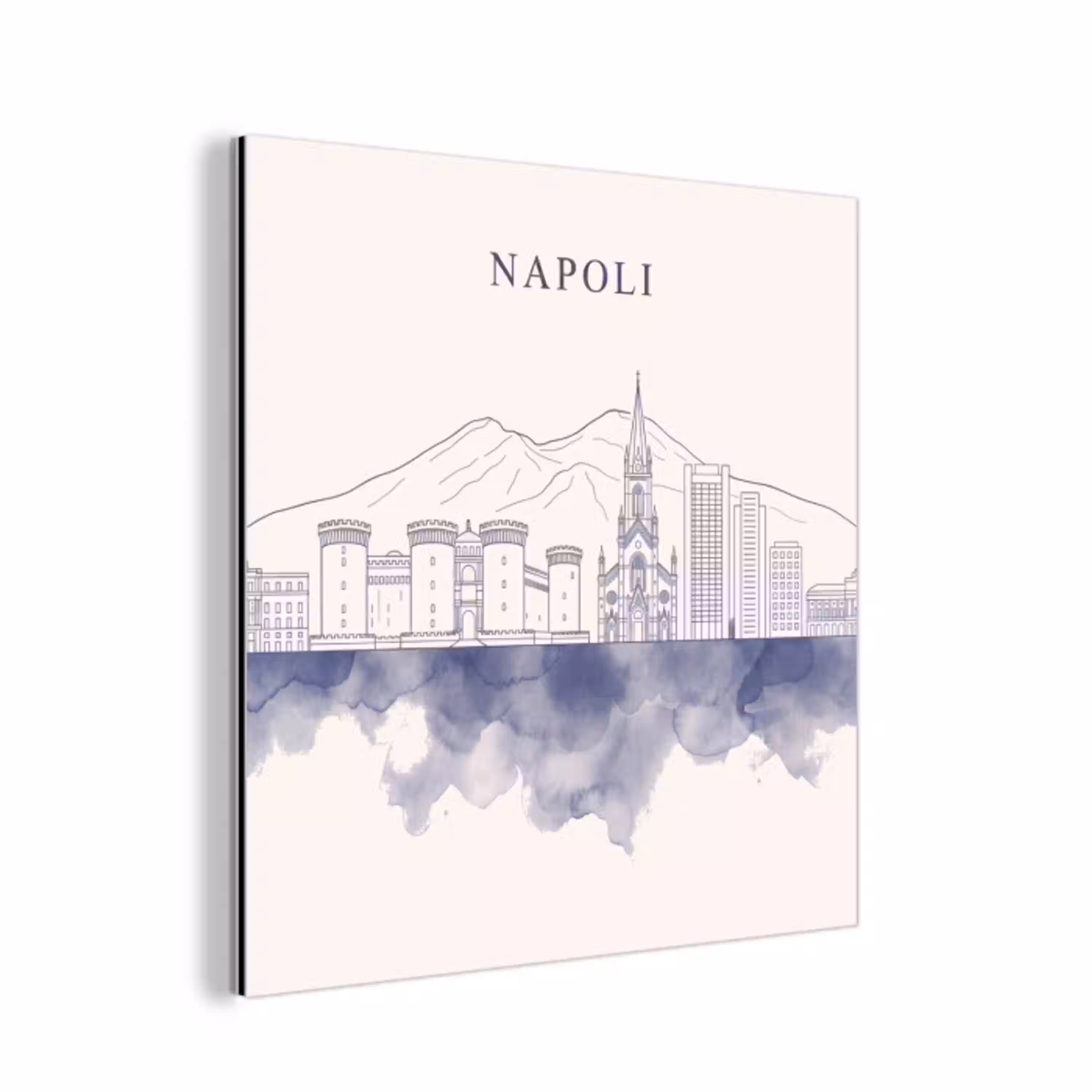 Napels - Skyline - Italie - Lijntekening - Aquarel aluminium wit klein -3d