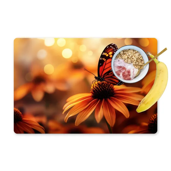 Placemat - 6 pieces - Butterfly - Flowers - Orange
