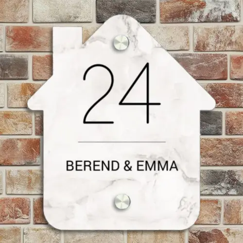 Wit marmer - Klassiek Naambord Huisje klein -sfeer6
