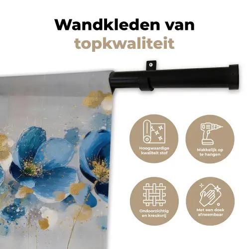 Bloemen - Blauw - Abstract Wandkleed katoen klein -sfeer2