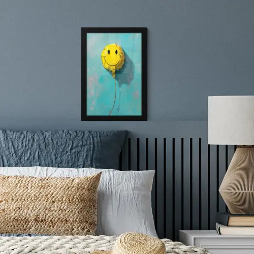 Ballon - Geel - Smiley fotolijst zwart zonder passe partout klein -sfeer3