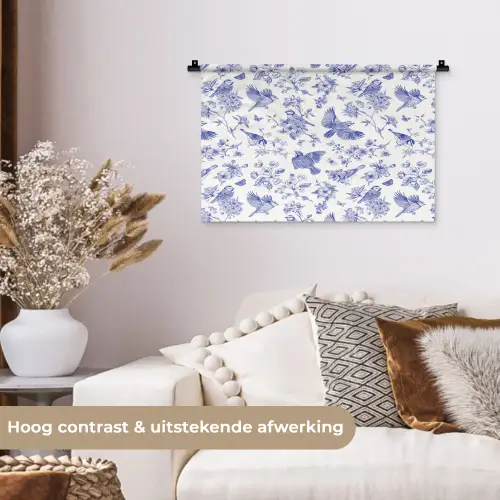 Birds - Flowers - Blue Wandkleed katoen klein 269 -sfeer1
