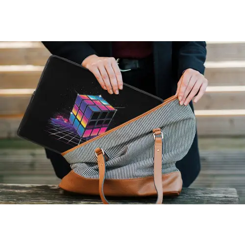 Kubus - Kleurrijk - Raster laptophoes neopreen klein -tas