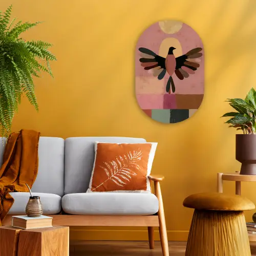 Illustratie - Vogel - Vlakken - Kleurrijk Wandcirkel Ovaal Forex klein -sfeer4