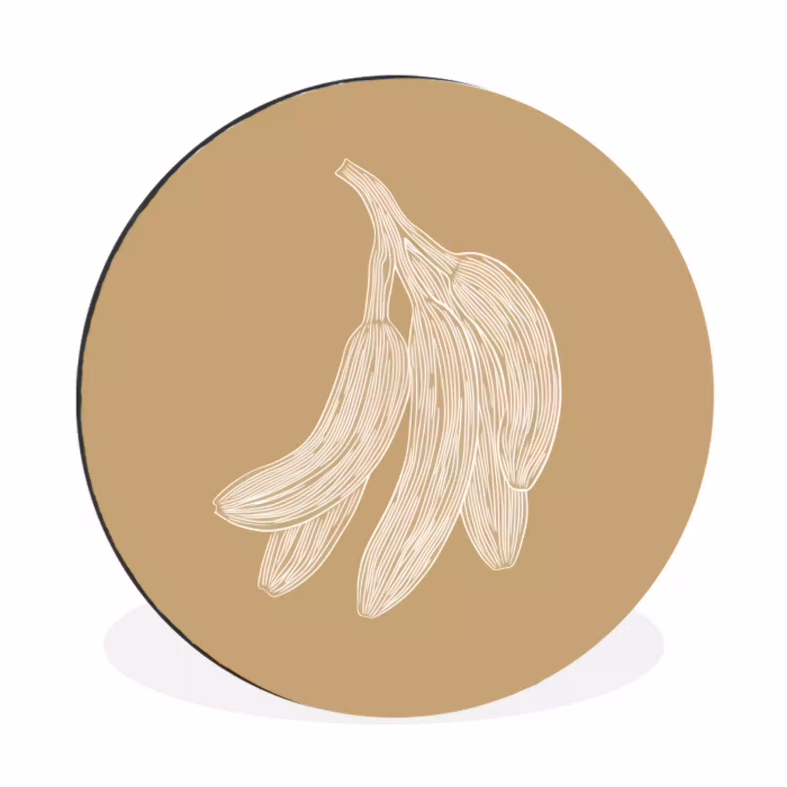 Bananen - Beige - Lijntekening - Minimalistisch Wandcirkel aluminium klein -3d