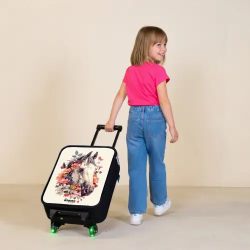Wit paardenhoofd omringd door bloemen en vlinders Kinderkoffer - Zwart klein -sfeer1