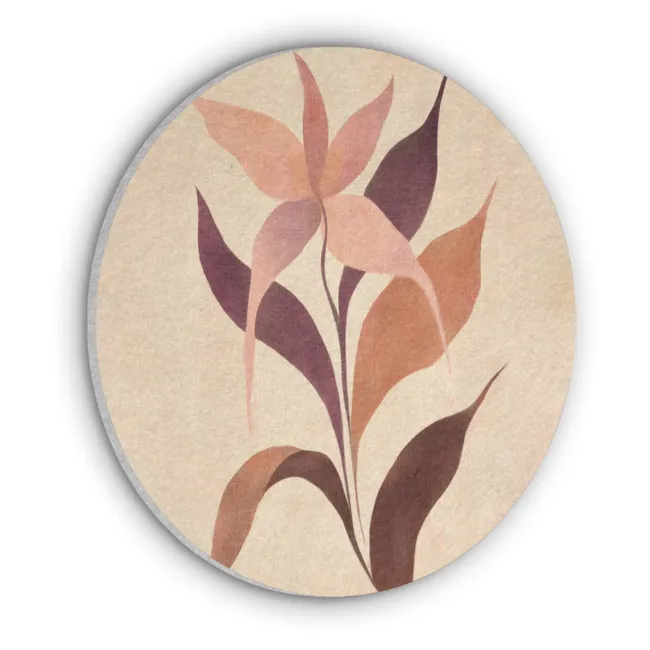 Akoestisch schilderij rond - Minimalistisch - Bloem - Bladeren - Beige