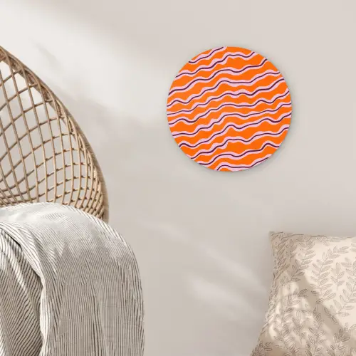 Retro - Golvend - Oranje Wandcirkel kunststof plaat 5mm dik klein 188 -sfeer5