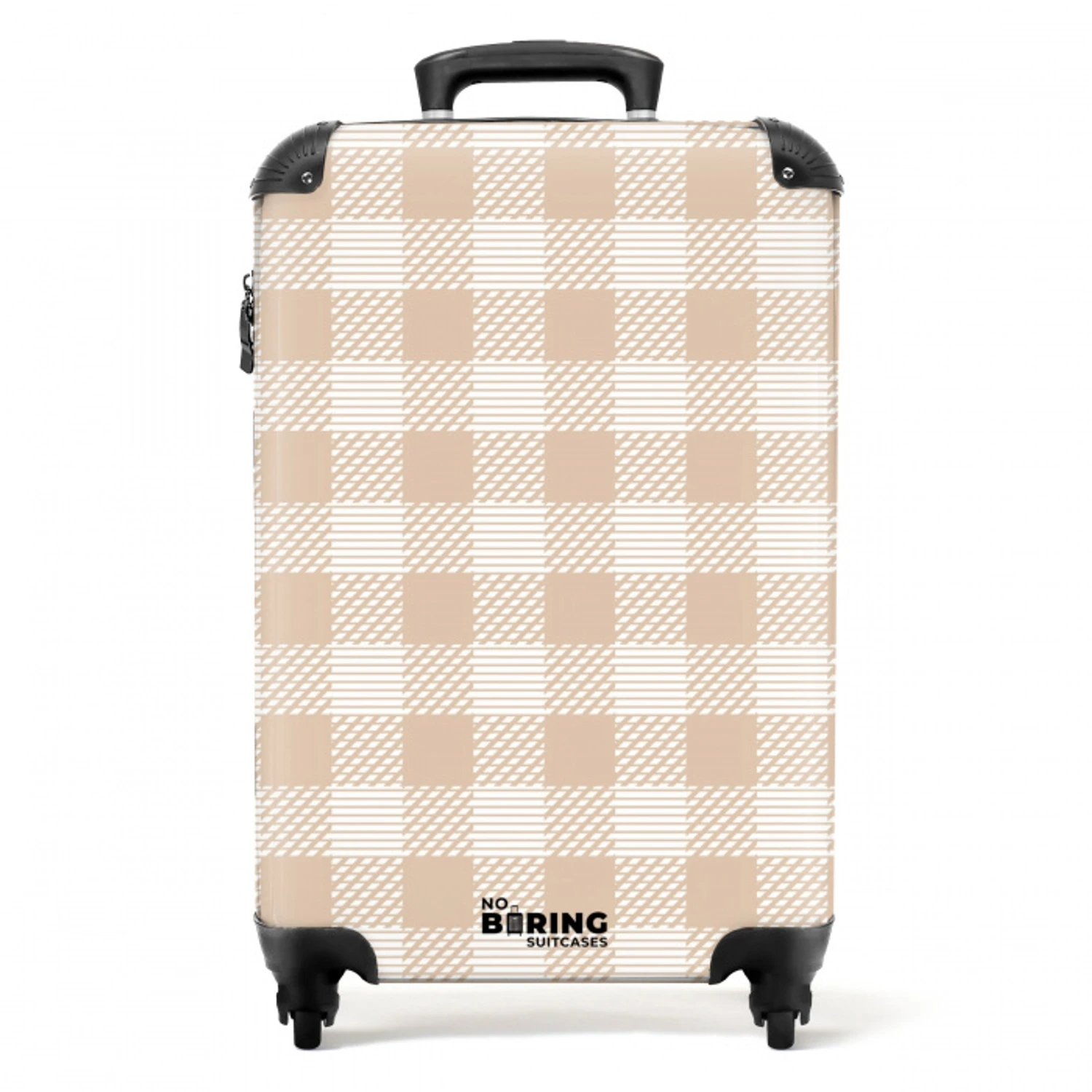 Geruit patroon in beige en crème met textuuraccenten NBS - Handbagage koffer - Kinderen Unisex middel -productfoto_recht