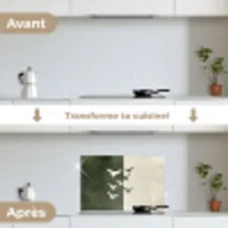 Japandi - Vogel - Groen keuken achterwand spatscherm klein -voor_na_FR