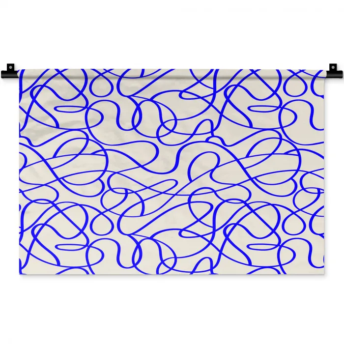Patronen - Beige - Blauw - Lijnen Wandkleed katoen klein 269 -zz3d