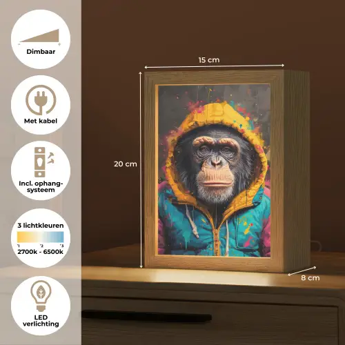 Graffiti - Chimpansee - Jas - Aap - Verf Light Box met kabel (Tafellamp) klein -USP_NL