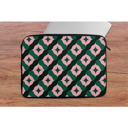 Groen - Roze - Retro - Sterren laptophoes neopreen klein 279 -tafel