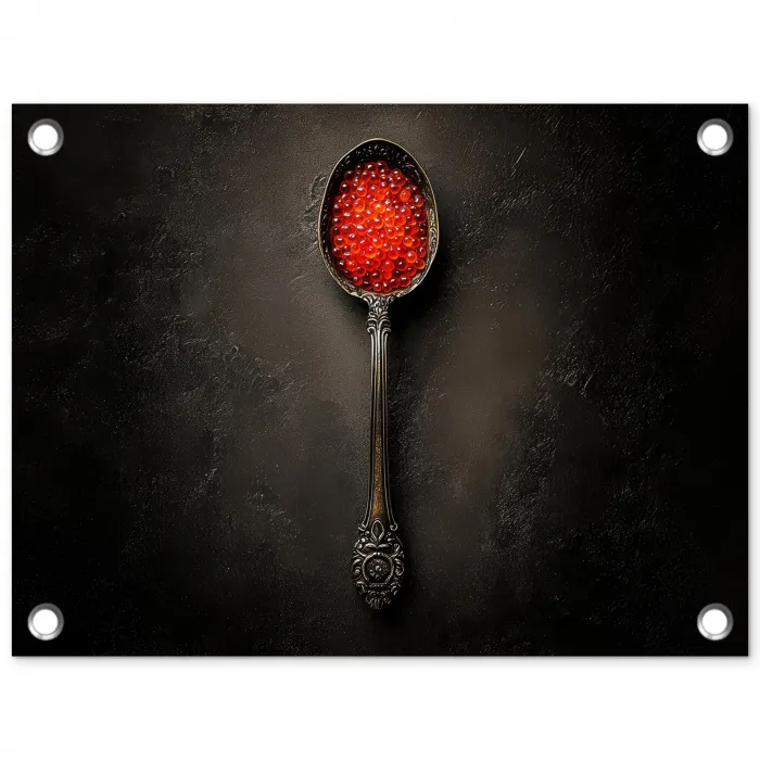 Zwart - Lepel - Caviar tuinposter los doek klein -3d
