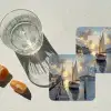Zeilboot - Zon - Pier - Hout onderzetter kurk middel -sfeer4