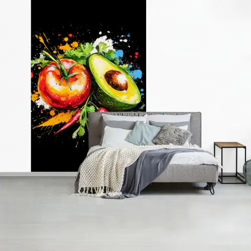 Tomaat - Avocado - Peper - Graffiti - Verf - Modern fotobehang vinyl groot -slaapkamer