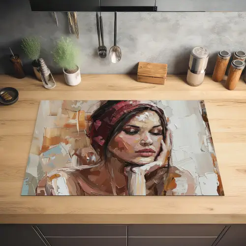 Vrouw - Verflook - Portret - Modern Inductie beschermer vinyl 3mm klein -sfeer5