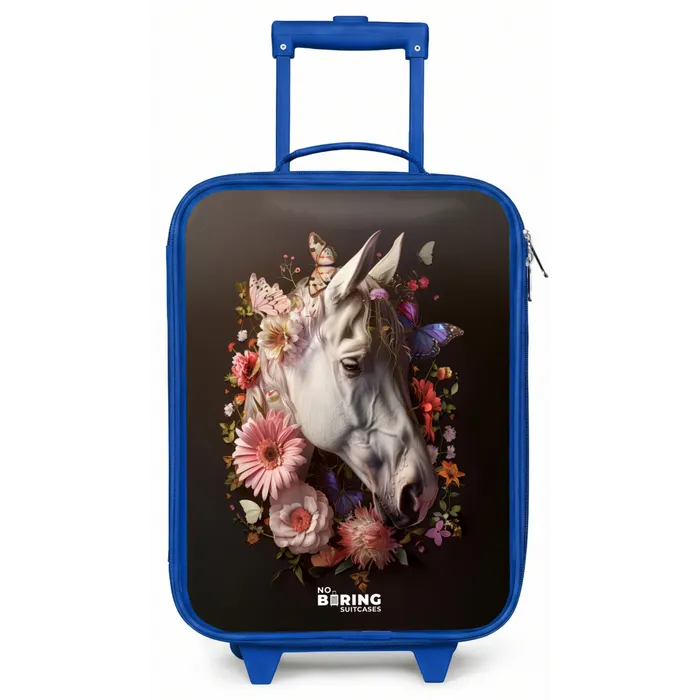 Wit paardenhoofd tussen kleurrijke bloemenkrans Kinderkoffer - Blauw klein -zz3dotto