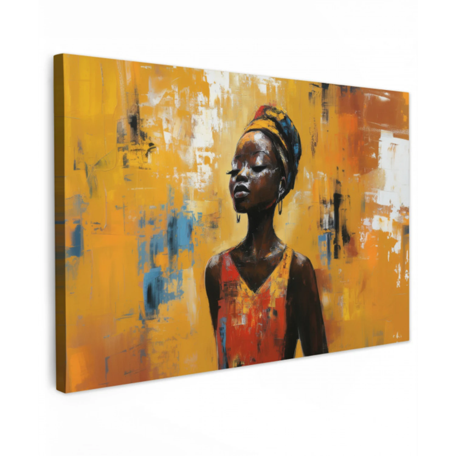 Vrouw - Ogen - Penseelstreken - Geel canvas 2cm klein -z3d