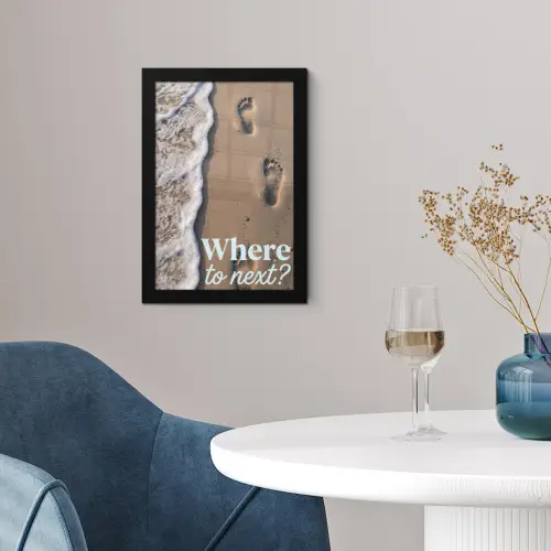 Where to next - Strand - Voetstappen fotolijst zwart zonder passe partout klein -sfeer4
