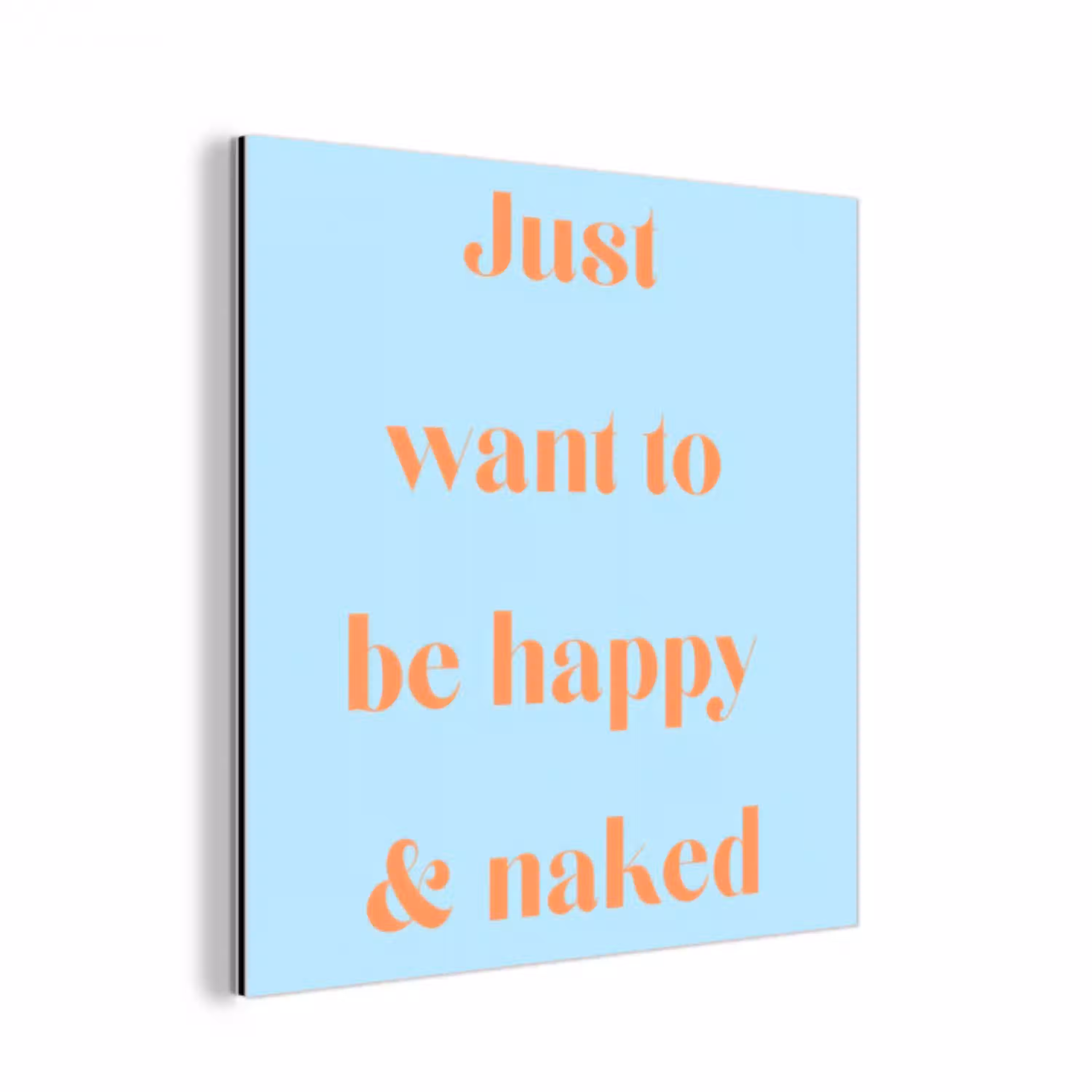 Blauw - Oranje - Just want to be happy & naked aluminium wit klein -3d