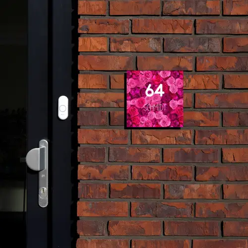 Roze rozen - Modern Naambord Vierkant klein -sfeer1-XS