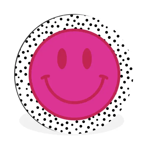 Smiley - Roze - Stippen Wandcirkel aluminium klein -3d