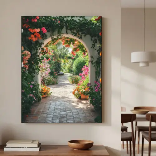 Doorkijk - Bloemen - Natuur - Bloementuin Textielframe - compleet frame klein -sfeer2