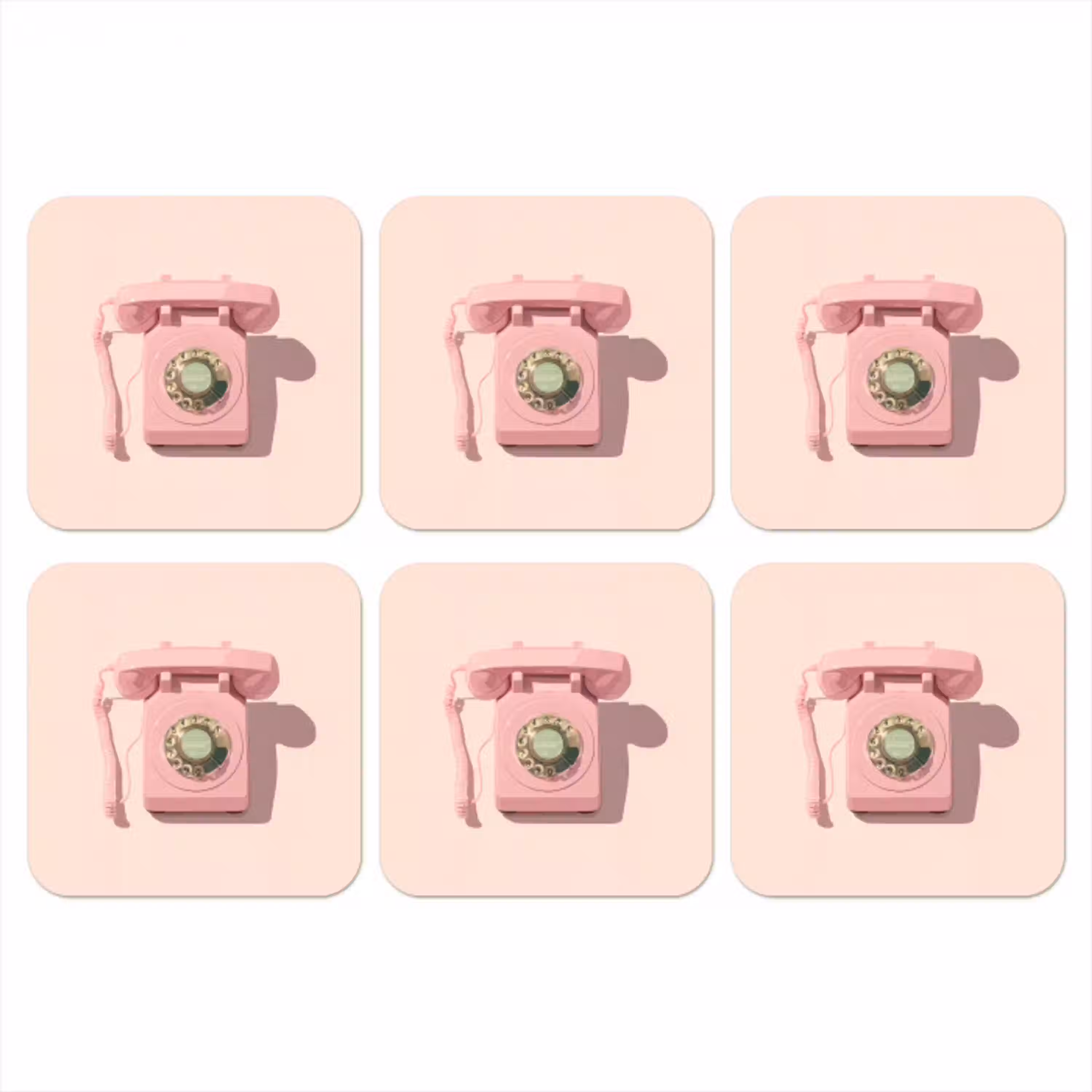 Draaischijftelefoon - Retro - Roze onderzetter kurk middel -3d