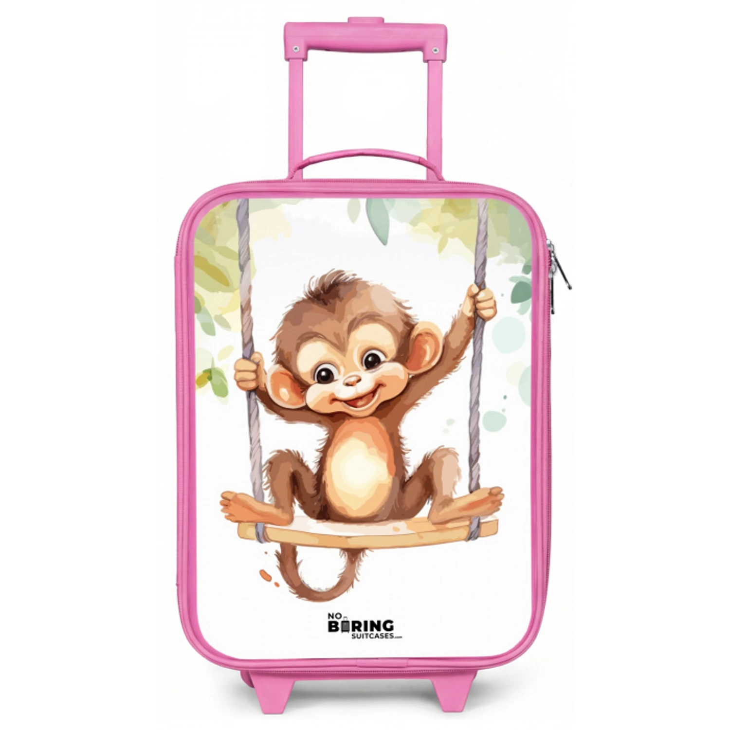 Vrolijk aapje op een schommel illustratie Kinderkoffer - Roze klein -zz3dotto