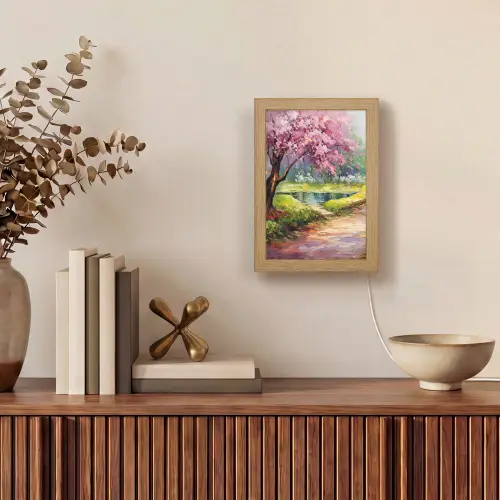 Watercolor - Natuur - Bomen - Kunst - Bloemen Light Box met kabel (Tafellamp) klein -sfeer2