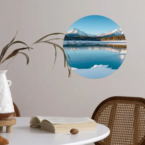 Landschap - Winter - Meer - Bergen - Uitzicht - IJs Wandcirkel behangsticker klein -sfeer3