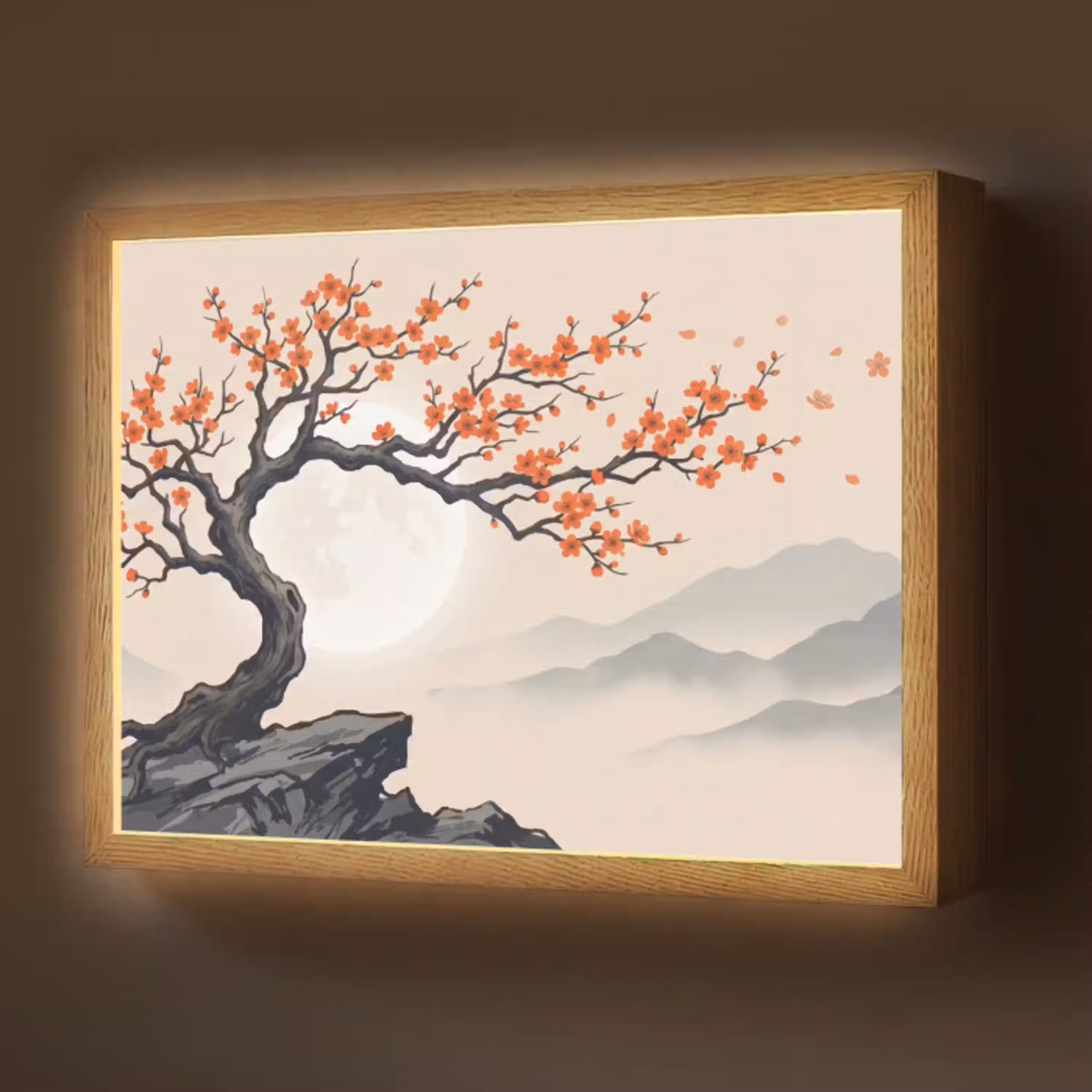 Aziatisch - Bloesem - Rood Light Box met batterij (Wandlamp) middel -z3d_website