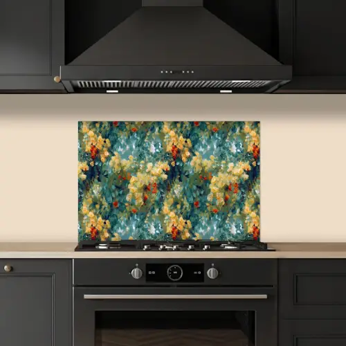 Geel - Bloemen - Groen - Bladeren keuken achterwand spatscherm klein 900 -sfeer1