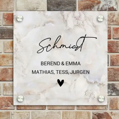 Beige marmer - Sierlijk Naambord Vierkant klein -sfeer2