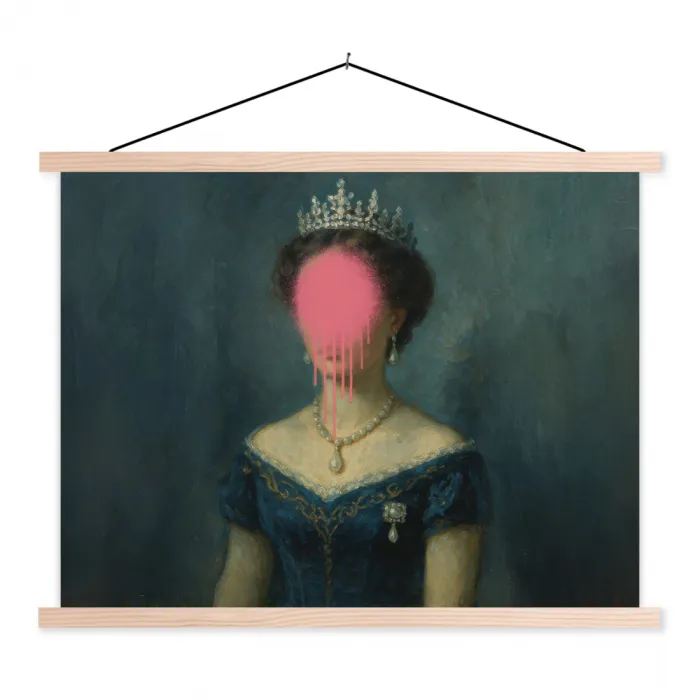 Kroon - Roze druipend verf - Portret textielposter latten blank klein -3d