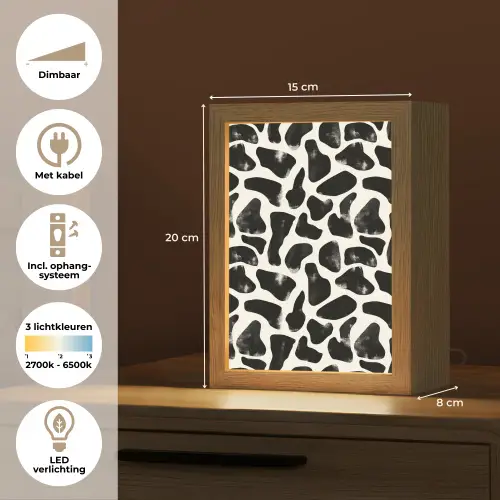 Dierenpatroon - Vlekken - Zwart - Wit Light Box met kabel (Tafellamp) klein 925 -USP_NL