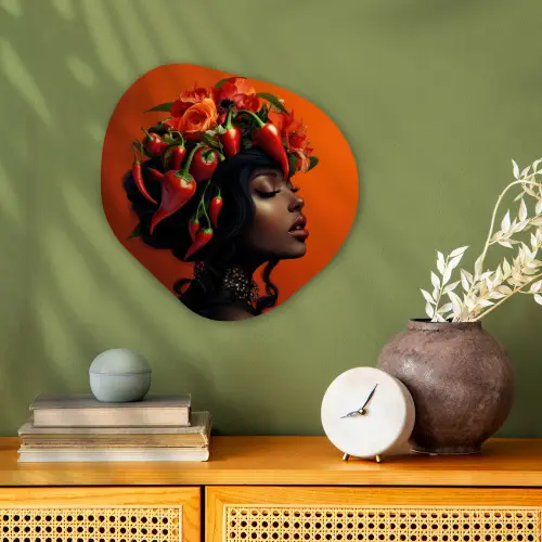 Vrouw - Chilipepers - Pepers - Bloemen Wandcirkel Organisch Forex 3mm klein -sfeer2